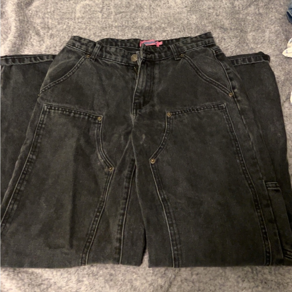 Edikted Brown Pants with White Stripes and Edikted black cargo pants - Picture 2 of 2